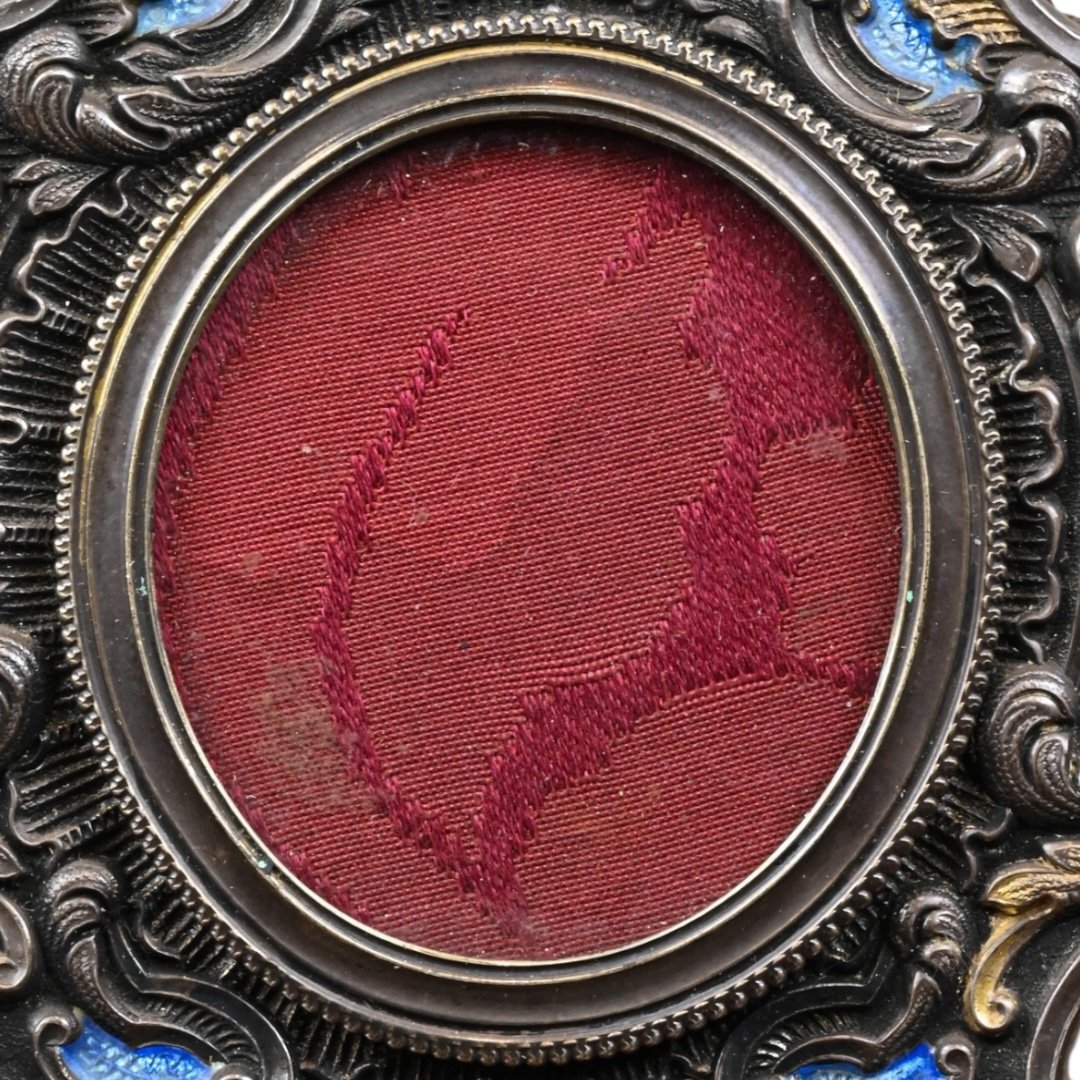 Stefani - Cornice in Argento A Titolo 800 Con Parti in Vermeil e Smalto - Italia XX Secolo-photo-3